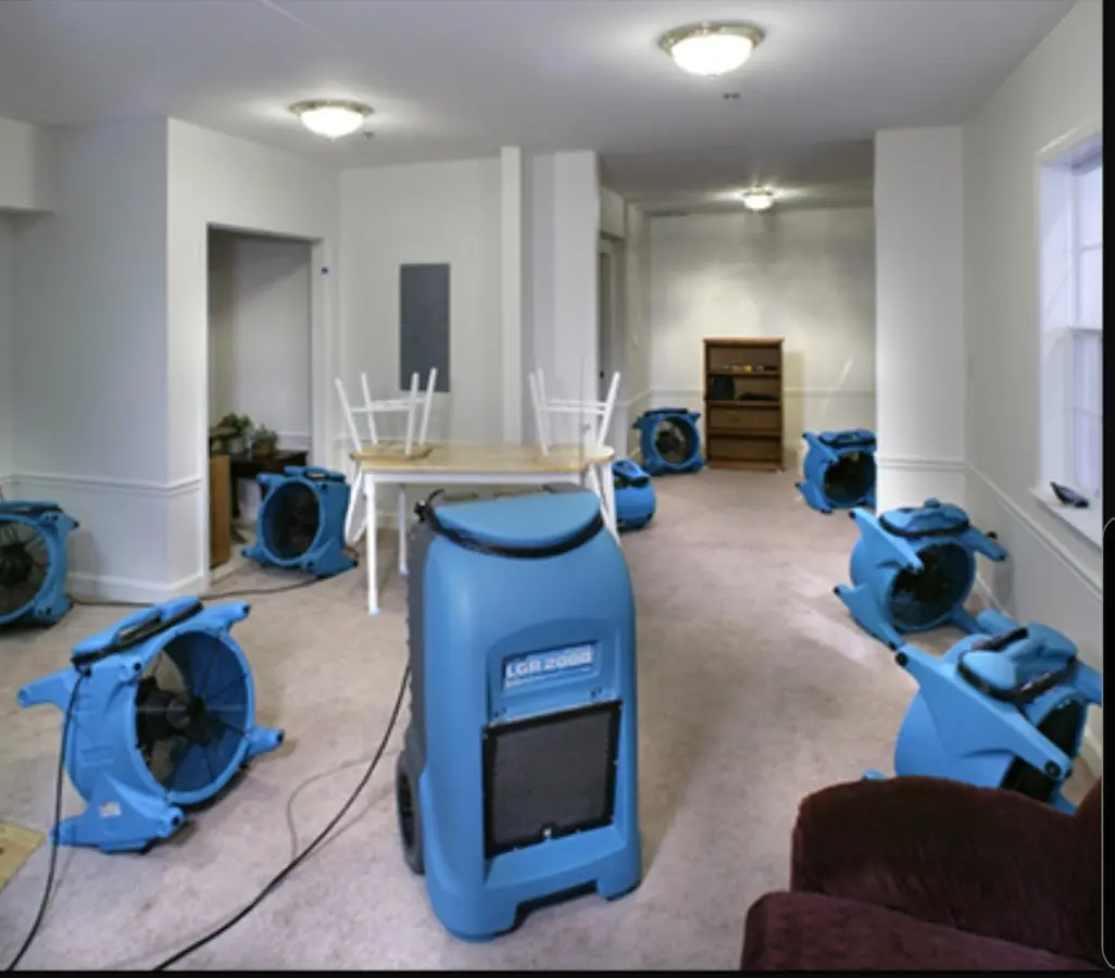 Air movers and dehumidifier setup for Water Extraction & Removal in Roanoke